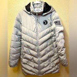 Baseballism Gray Puffer Jacket Women’s Size Large, Long Coat Length
